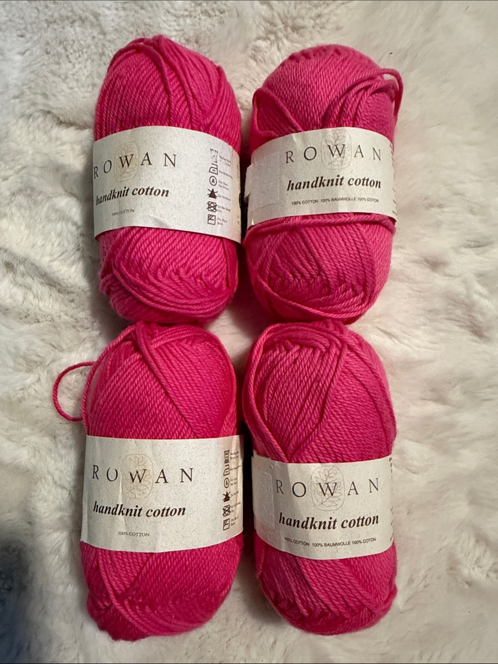 Roman Handknit Cotton Yarn Lot of 4 50g/93yds Skeins Pink New